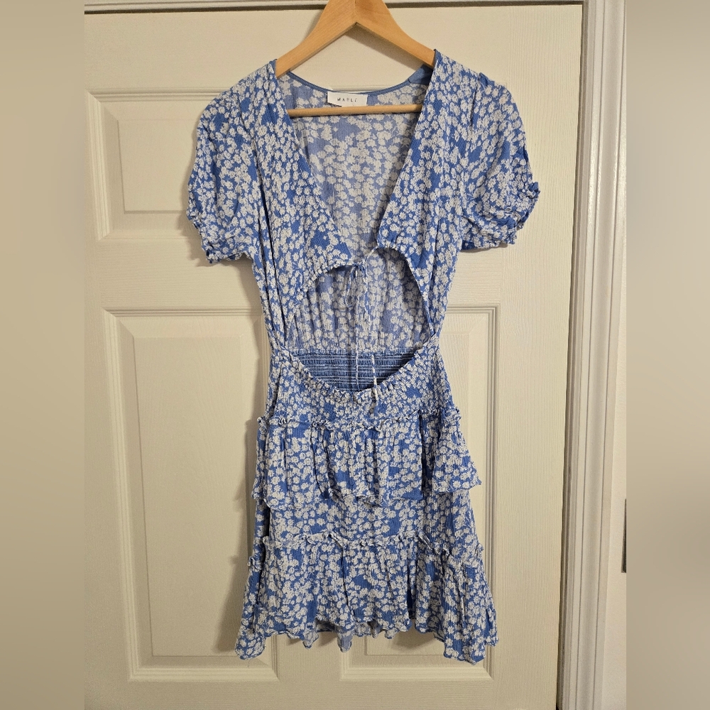 Mable Blue And White Floral Open Midriff Mini Dress Size Small